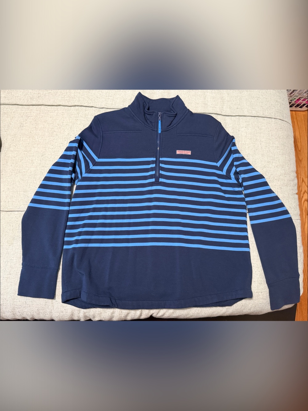 Navy and Light Blue Striped Half-Zip Sweater